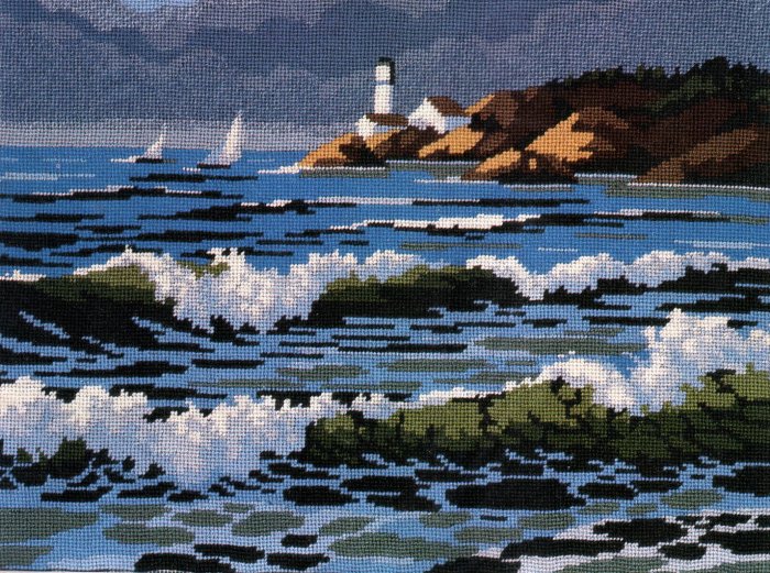 RARE REINARDY MARITIME SEASCAPE NEEDLEPOINT KIT LIGHT HOUSE EMERALD OCEANS