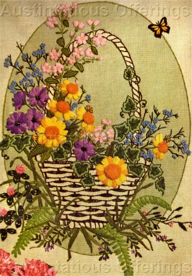 RARE GEORGIA BALL CREWEL EMBROIDERY KIT BASKET OF WILDFLOWERS