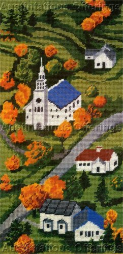 RARE AUTUMN CHURCH IN THE VALLEY NEEDLEPOINT KIT