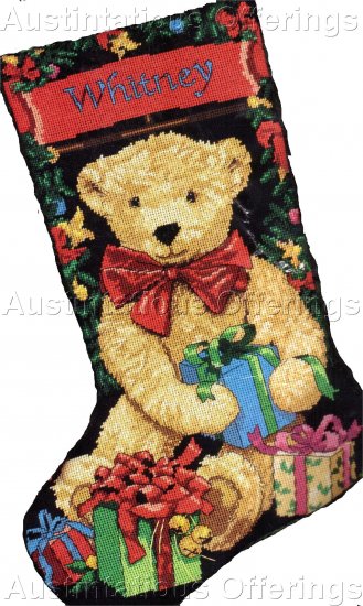MARILEE CARROLL CHRISTMAS TEDDY BEAR NEEDLEPOINT STOCKING KIT