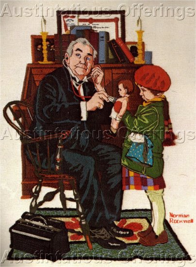 RARE ROCKWELL REPRODUCTION CREWEL EMBROIDERY KIT DOCTOR'S OFFICE SATURDAY EVENING POST