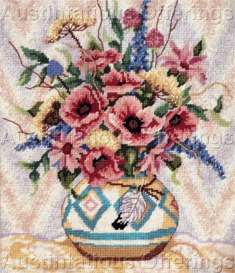 RARE SOUTHWEST FLORAL BOUQUET NEEDLEPOINT KIT DESERT POTTERY & BLOOMS