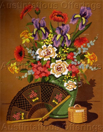 RARE JENNINGS SPRING STILL LIFE CREWEL EMBROIDERY KIT IRIS POPPY FLORAL