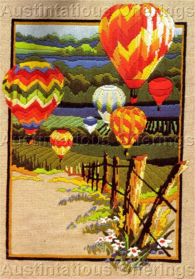 RARE REINARDY HOT AIR BALLOON LONGSTITCH NEEDLEPOINT KIT COUNTRY CANVAS LANDSCAPE