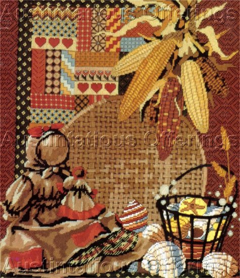 RARE REINARDY AMERICANA FOLK ART TEXTURED WOOL NEEDLEPOINT KIT INDIAN CORN