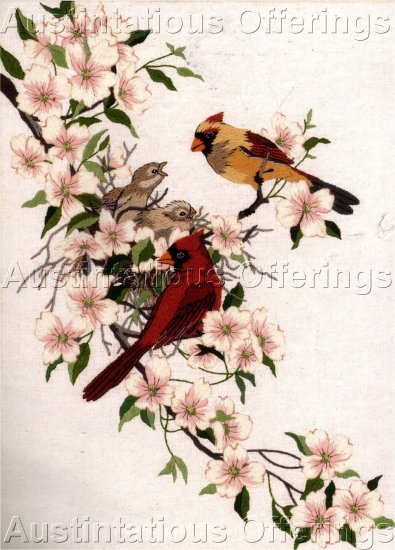 RARE PICKEN CARDINAL NEST CREWEL EMBROIDERY KIT SPRING DOGWOODS
