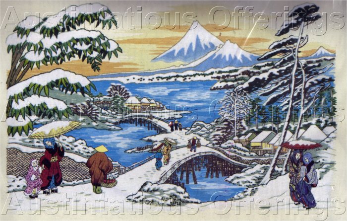 RARE VERES SNOWY ASIAN VILLAGE CREWEL EMBROIDERY KIT ORIENTAL VILLAGERS