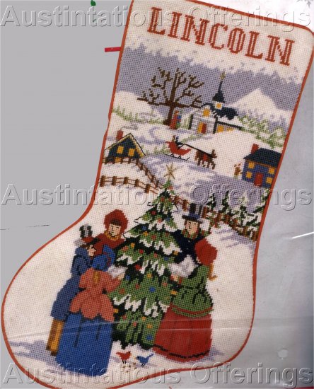 RARE BOMBARD VICTORIAN VILLAGE CHRISTMAS CAROLERS NEEDLEPOINT STOCKING KIT