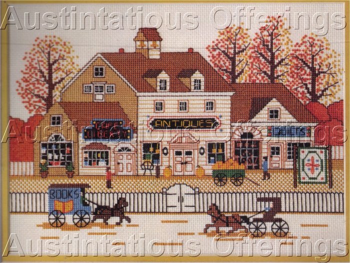 HARD TO FIND WYSOCKI FOLK ART CROSS STITCH KIT VILLAGE ANTIQUE SHOPPES