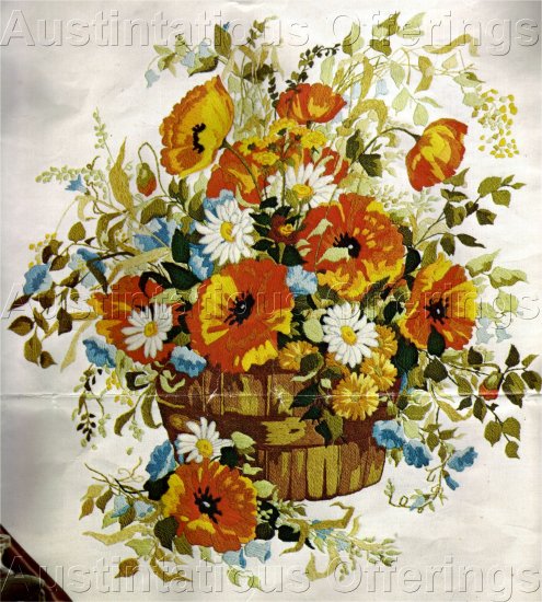 RARE SUMMER POPPIES & BLUEBELLS CREWEL EMBROIDERY KIT FLORAL BOUQUET