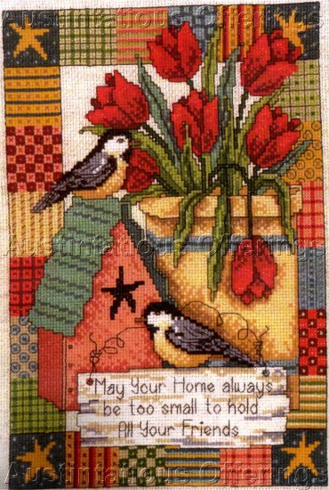 AMERICANA PATCHWORK SAMPLER CROSS STITCH KIT DIANE ARTHURS CHICKADEES & FLORAL