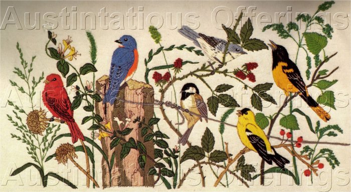 RARE POWELL SONGBIRDS CREWEL EMBROIDERY KIT ORIOLE BLUEBIRD & MORE!