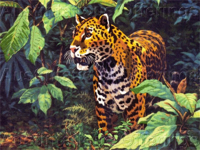 RARE TROPICAL CREWEL EMBROIDERY KIT JUNGLE CAT JAGUAR