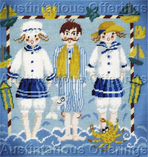VICTORIAN SUMMER SEASIDE SWIMSUITS NEEDLEPOINT KIT BEACH BOATS