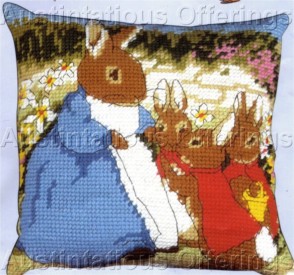 RARE BEATRIX POTTER LARGE COUNT NEEDLEPOINT PILLOW KIT MRS RABBIT