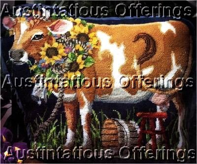 RARE ROSSI NEEDLEPOINT PILLOW KIT MILK COW FLOSSIE PILLOW KIT