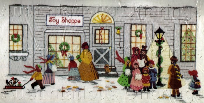 RARE VICTORIAN OLD FASHIONED TOY SHOPPE CHRISTMAS CREWEL EMBROIDERY KIT