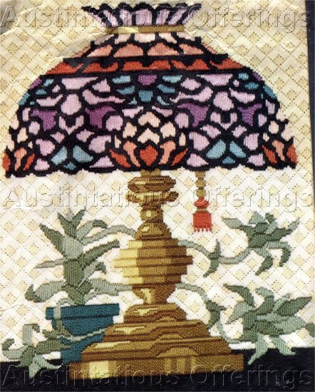 RARE TIFFANY STAINED GLASS TEXTURED LONGSTITCH NEEDLEPOINT KIT VINTAGE GLASS LAMP