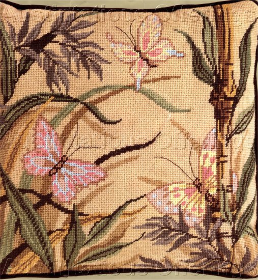 NEEDLEPOINT BUTTERFLY BAMBOO PILLOW KIT 1988