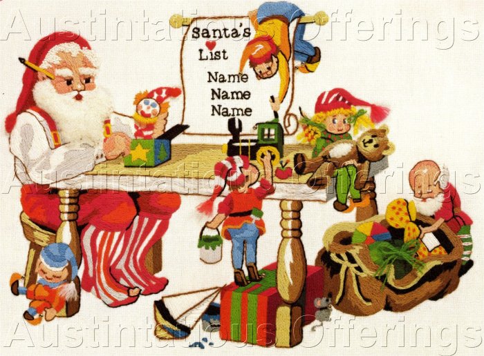 RARE GERRISH SANTAS WORK SHOP CHRISTMAS CREWEL EMBROIDERY KIT