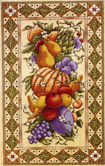 RARE WILLIAMS TUSCAN STILL LIFE LINEN CROSS STITCH KIT FLORENTINE FRUITS & VEGETABLES