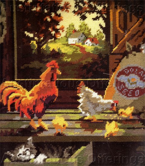 RARE DAN TROTTER FARM WINDOW NEEDLEPOINT KIT CHICKEN COOP VIEW