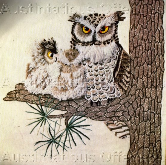 RARE WILSON TEXTURED CREWEL EMBROIDERY KIT MAJESTIC OWL FAMILY