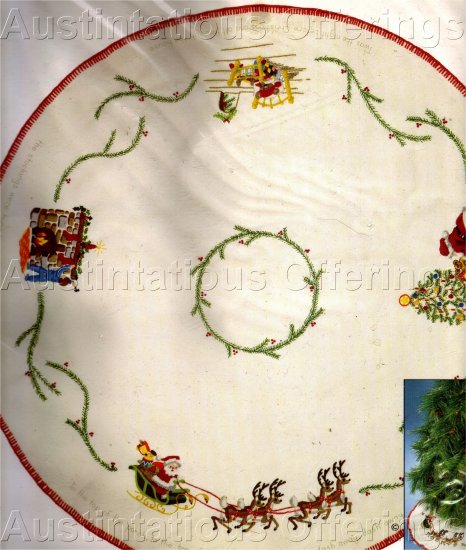 ULTRA RARE JENNINGS CREWEL EMBROIDERY TREE SKIRT KIT NIGHT BEFORE CHRISTMAS TABLECLOTH