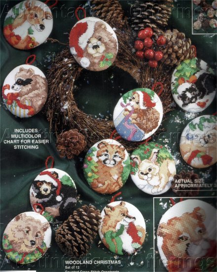 HARD TO FIND GILLUM CHRISTMAS WOODLAND CRITTERS CROSS STITCH KIT ORNAMENTS SET