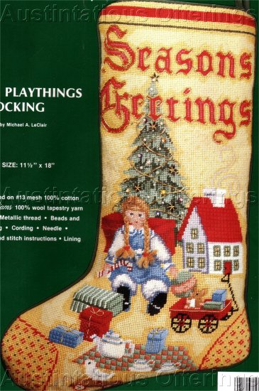 RARE LECLAIR VINTAGE DOLL BABY CHRISTMAS TOYS NEEDLEPOINT STOCKING KIT GIRL