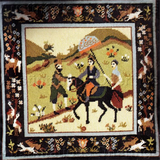 RARE GLENN MIDIEVAL HUNT NEEDLEPOINT PILLOW KIT HORSE PERSIAN RIDER SERVANTS