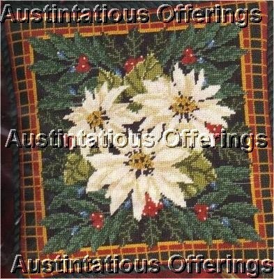 RARE FITZGERALD CHRISTMAS PLAID POINSETTIA WOOL NEEDLEPOINT PILLOW KIT