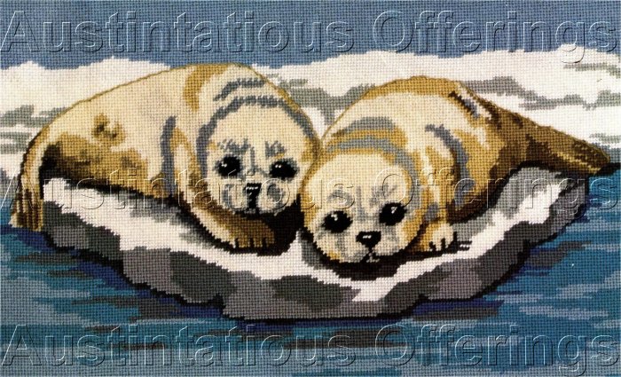 RARE HARP SEAL PUPS WOOL NEEDLEPOINT KIT SEA PUPPIES