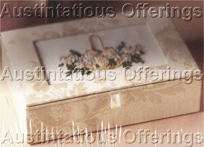ANNA GRIFFIN SILK RIBBON IVORY DAMASK KEEPSAKE TRINKET BOX EMBROIDERY KIT