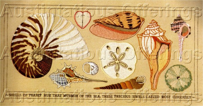 RARE POWELL OCEANSIDE TREASURES CREWEL EMBROIDERY KIT SHELLS SEA SHORE
