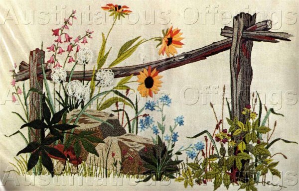 Rare Georgia Ball Along Country Fence Wildflowers Crewel Embroidery Kit
