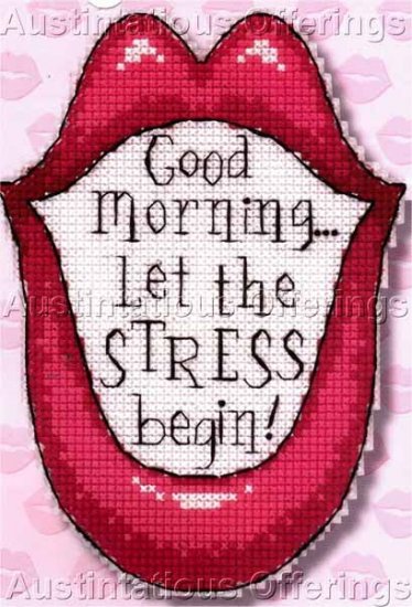 MORNING STRESS CROSS STITCH MAGNET KIT LIPS
