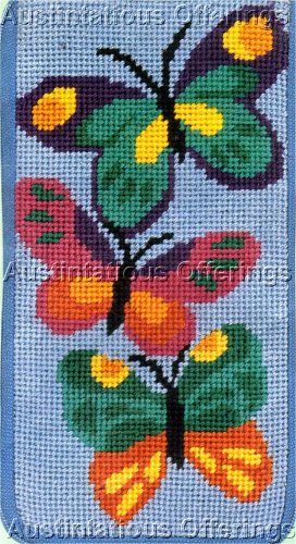 PREASSEMBLED NEEDLEPOINT COLORFUL BUTTERFLY EYEGLASS/CELLPHONE CASE
