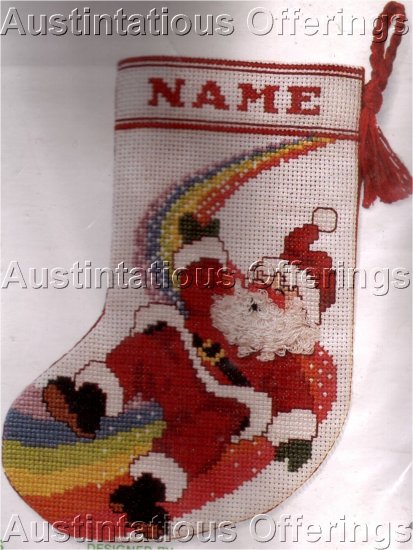 RARE SANTA ON RAINBOW STOCKING CROSS STITCH KIT