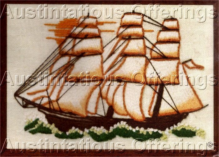 MARITIME SCHOONER JIFFY CREWEL EMBROIDERY BOAT SEA KIT SAILING VESSEL