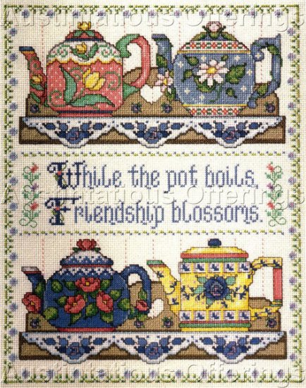 RARE JOAN ELLIOTT TEAPOT SAMPLER CROSS STITCH KIT FRIENDSHIP TEA
