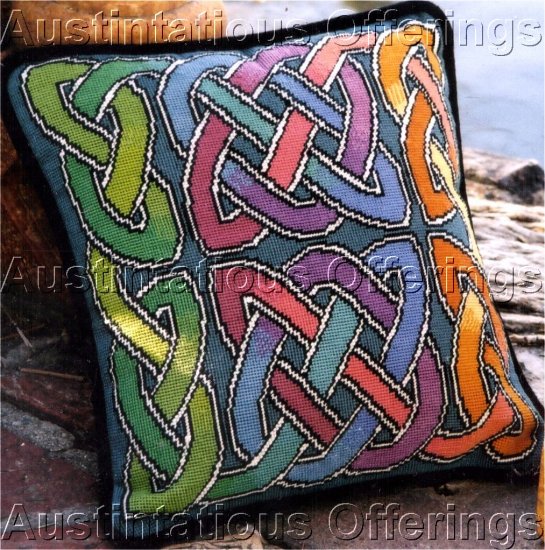 Elegant Barrani Rainbow Celtic Knot Needlepoint Pillow Kit