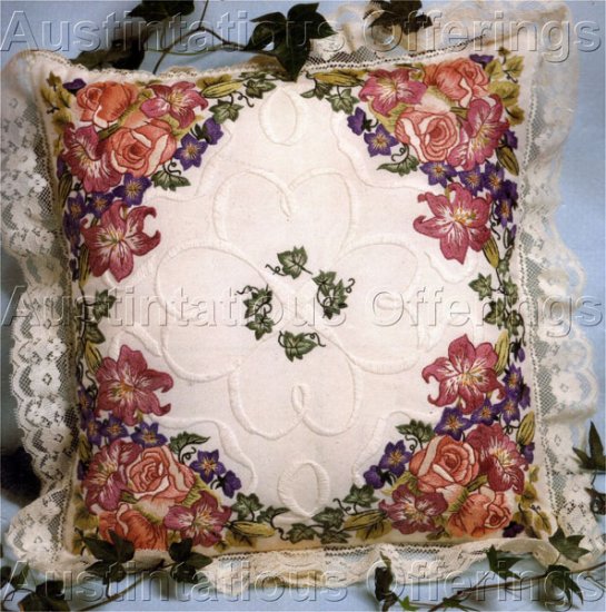 Elegant Summer Floral Candlewicking & Crewel Embroidery Kit Roses Lilies & Bluebells