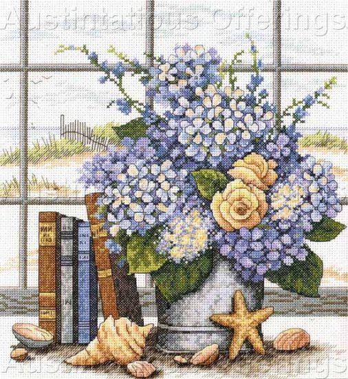 Barbara Mock Beachside Bouquet Cross Stitch Kit Hydrangeas
