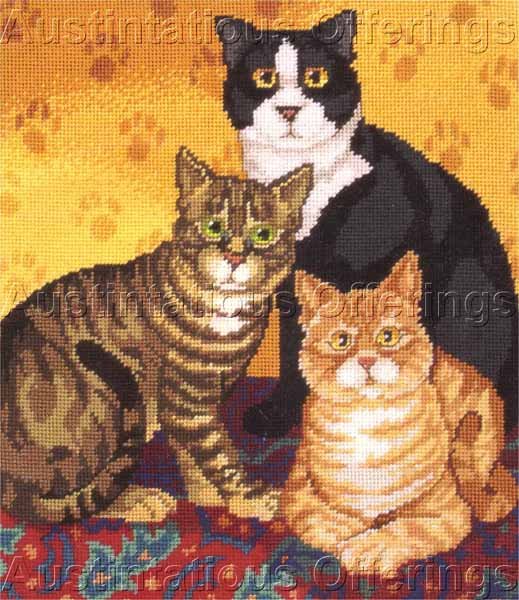 RARE BAATZ FOLK ART CATS NEEDLEPOINT KIT TIGER SPIKE AND MISS ABIGAIL