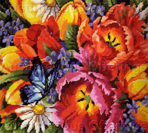 SPECTACULAR ROSSI SPRING BOUQUET NEEDLEPOINT PILLOW KIT