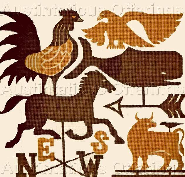 FOLK ART WEATHERVANE NEEDLEPOINT KIT ROOSTER EAGLE BULL & MORE