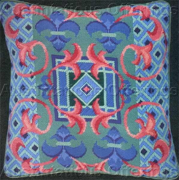 BRIGHT BLUE REGAL FLEUR DE LIS NEEDLEPOINT PILLOW KIT NANCY KING