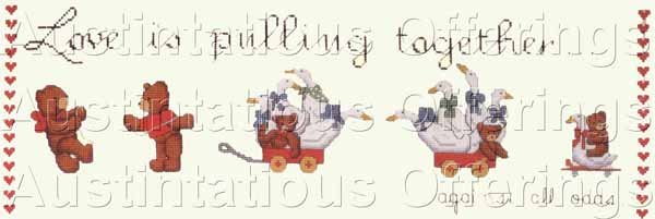 Dale Burdette Country Cross Stitch Teddy Bears Ducks Pulling Together Suitable for Beginners