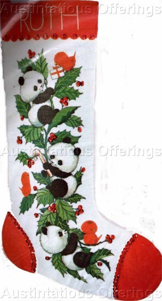 Rare Morehead Panda Crewel Embroidery Felt Stocking Kit Red Birds Suitable for Beginners